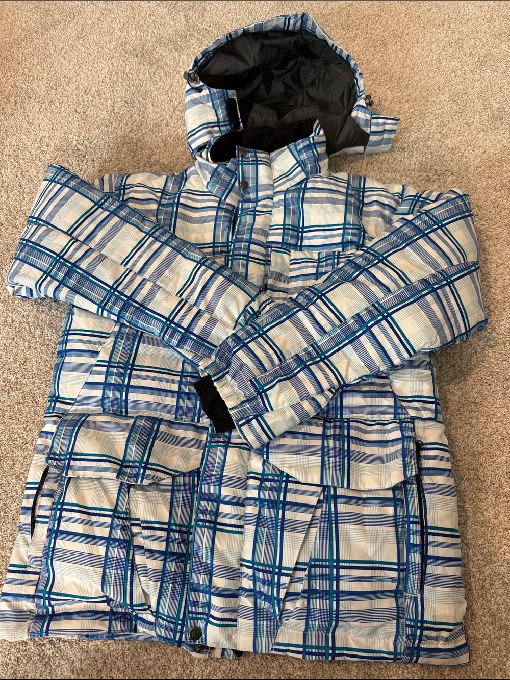 Men’s Burton ski Plaid Blue Hooded Winter Jacket